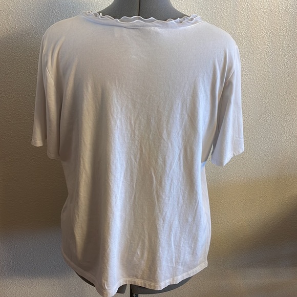 1XL Liz Claiborne ruffle neck Fancy T new wo tags no stains versatile top x long - Picture 4 of 5
